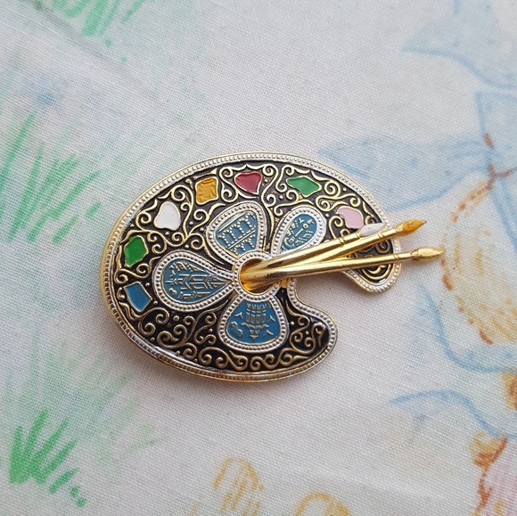 🌙Vintage Spanish Enameled Palette Brooch - Picture 4 of 6